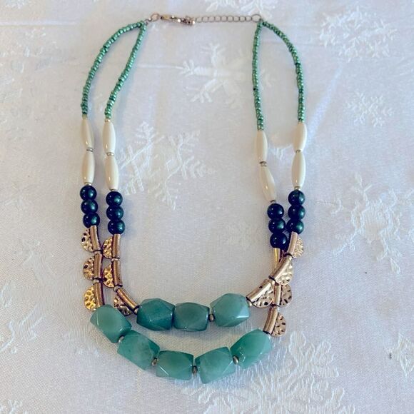 Jade Jadeite Necklace 18” 2 Strand w/ Emerald Green Seed Beads Gorgeous - Picture 1 of 4